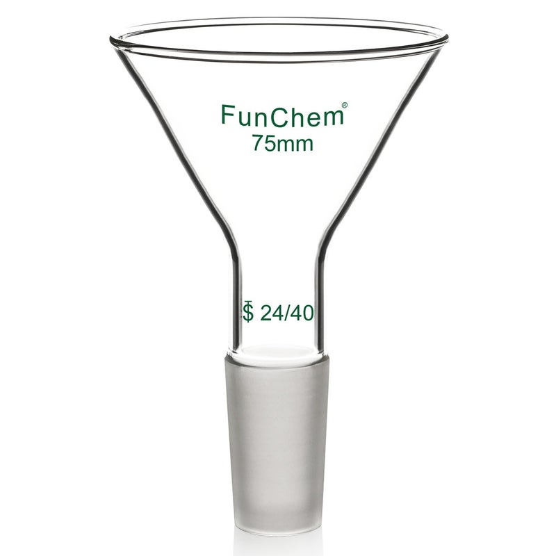 FunChem Glass Short Stem Powder Funnel with O.D. 75 mm at Top, Durable Borosilicate Glass Filter with 24/40 Inner Joint - Image 1